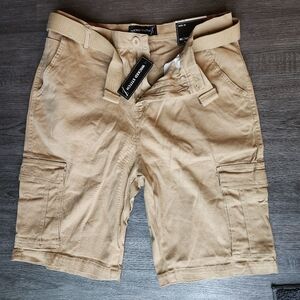 Man's Wicked stitch flex Stretchy Cotton Cargo shorts W/Belt khaki Sz 34 New M-L